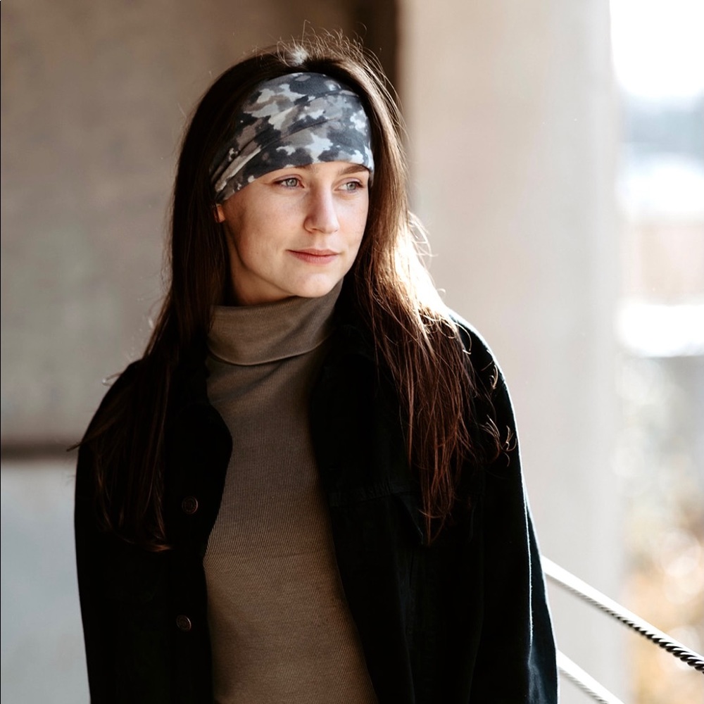 BANDEAU HEAD BAND Wide Multi Gray Camo beanie face mask - Picture 4 of 4